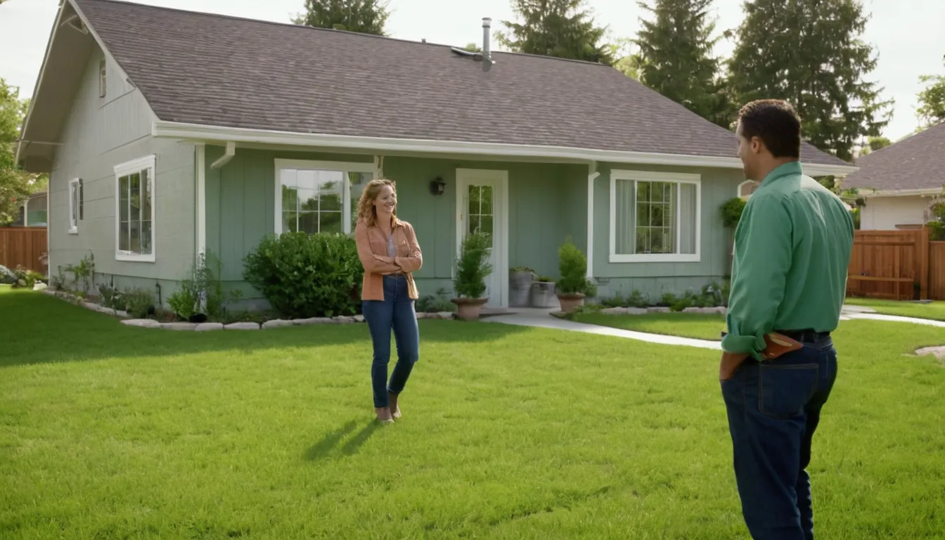 Friendly septic provider talking with a homeowner beside a yard access lid near a Scandia home